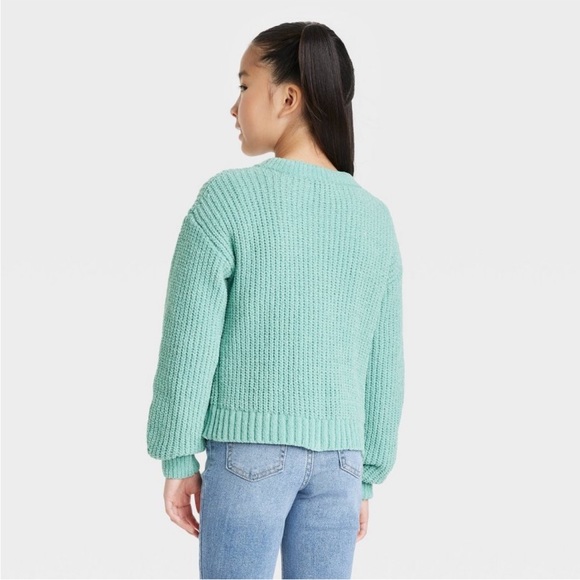 NWT Button-Front Cardigan Sweater in Ocean Green with Silver Metallic Thread - Picture 3 of 4